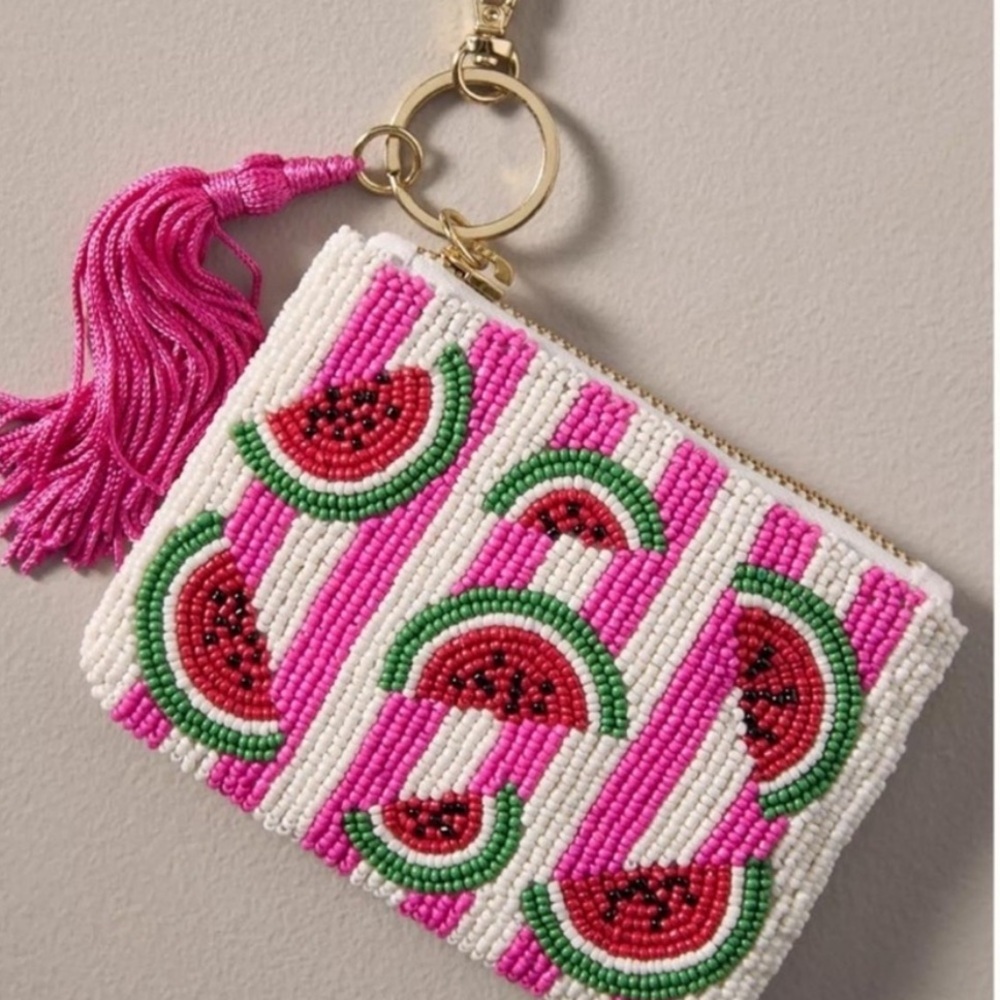 New Anthropologie Beaded Watermelon Keychain Coin purse
